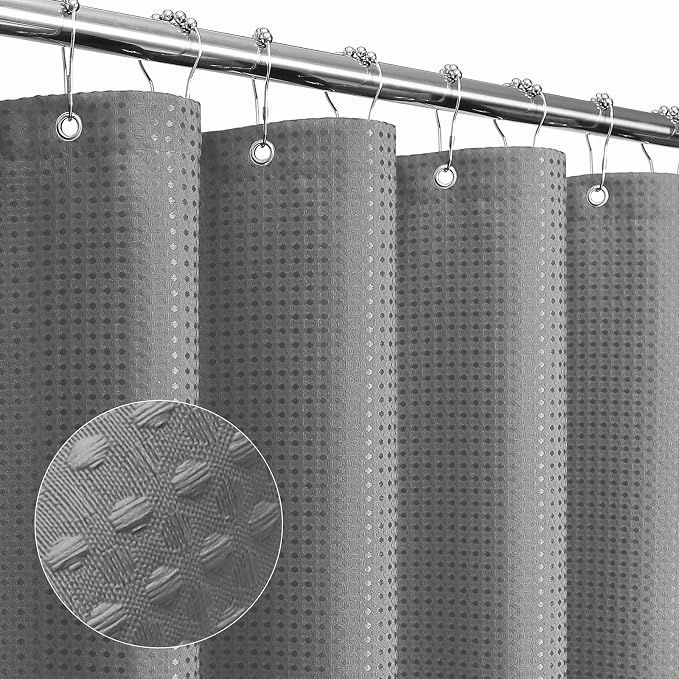 Gibelle Long Shower Curtain 72 x 78, Tall Waffle Weave Textured Fabric Shower by Gibelle