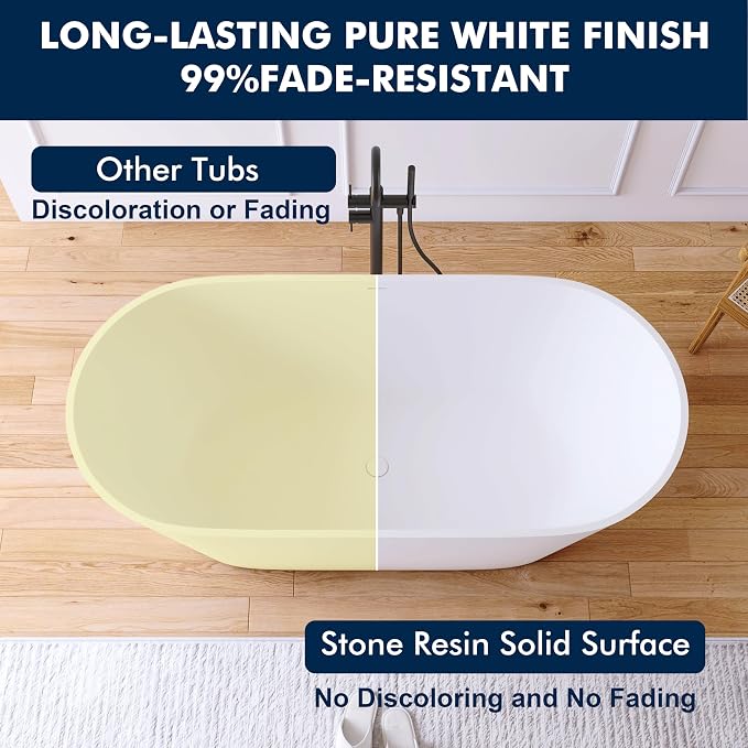 63'' Freestanding Bathtub Solid Surface Matte Bathroom Bathtub Soaking Tubs - Image 6