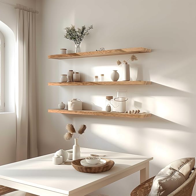 36 Inch Floating Shelves for Wall Rustic Light Wood Wall Shelves for Bedroom - Image 7