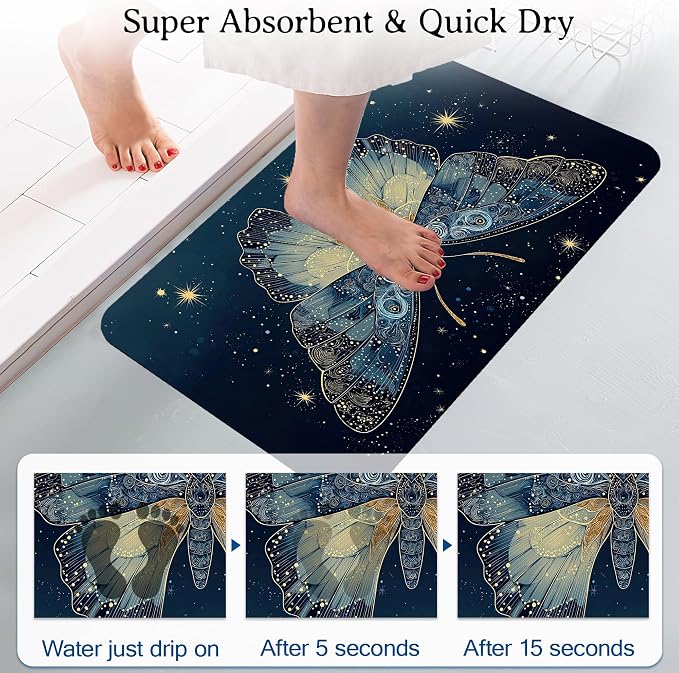Elightvap Blue Butterfly Bathroom Mat Quick-Drying Non-Slip Bath Mats Absorbent - Image 3