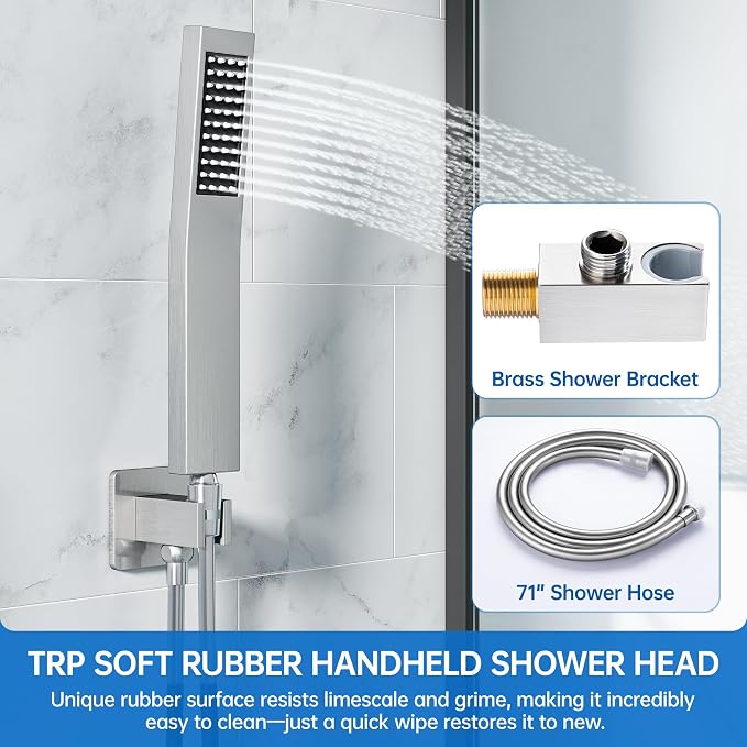 12 Inch Luxury Rain Shower Faucet Set, Brushed Nickel Shower System - Image 5