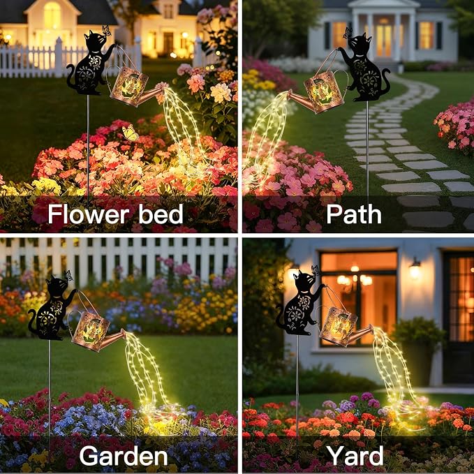 Solar Cat Watering Can Lights, Outdoor Cat Hanging Solar Lights Lantern - Image 6