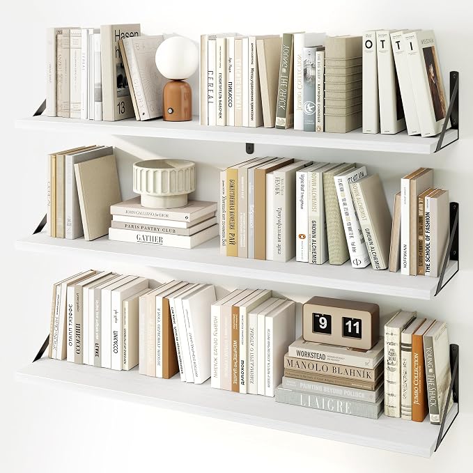 Fun Memories Long Wall Shelves for Bedroom, Rustic Wood Display Shelf for Home by FunMemories