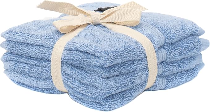 Mosobam Luxury Turkish Towels Set of 4 Washcloths 13X13 Allure Blue 700 GSM - Image 2