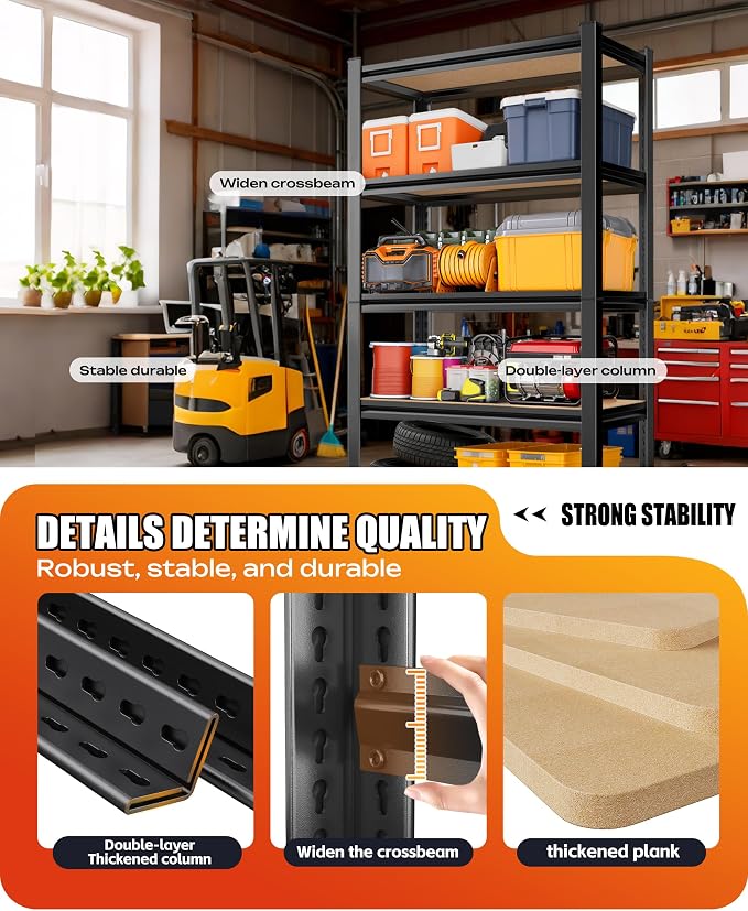 Set of 2 Storage Shelves, 45.6" W Heavy Duty Garage Shelving, 2500LBS Metal - Image 7