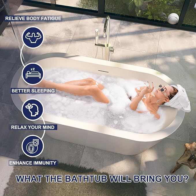 64" Acrylic Free Standing Tub, Stand Alone Tub, Freestanding Bathtub, Soaking - Image 2