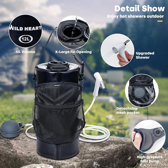 WILD HEART Camping Shower 22L/ 12L Portable Shower - Image 2
