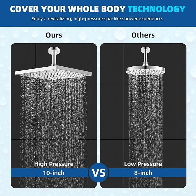 Hibbent Thickness Metal Rain Shower Head, 10 Inch High Pressure Rainfall Shower - Image 2