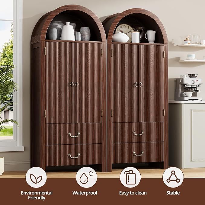 71" Tall Arched Kitchen Pantry, Wood Kitchen Storage Cabinet - Image 4