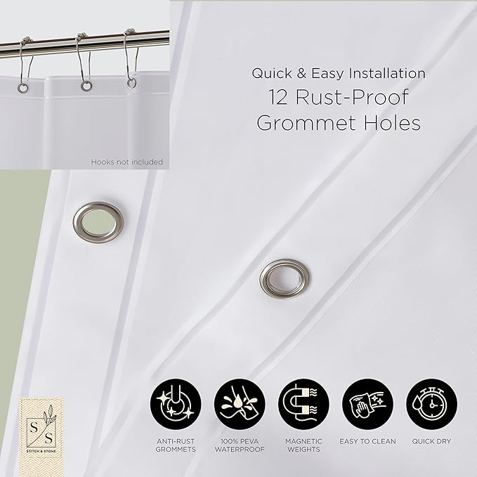 Stitch & Stone Shower Curtain Liner, Premium Extra Lightweight Durable - Image 6