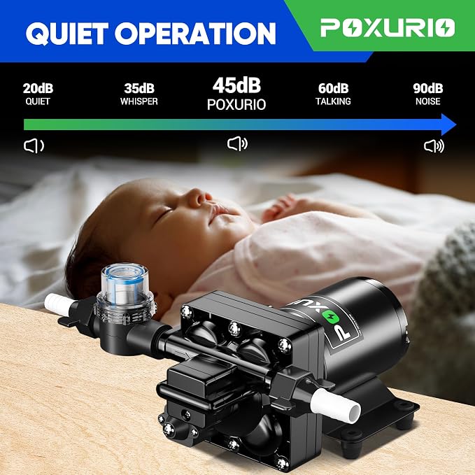 6GPM RV Water Pump, 70PSI 110V DC Fresh Water Pump, Self-Priming Diaphragm - Image 4