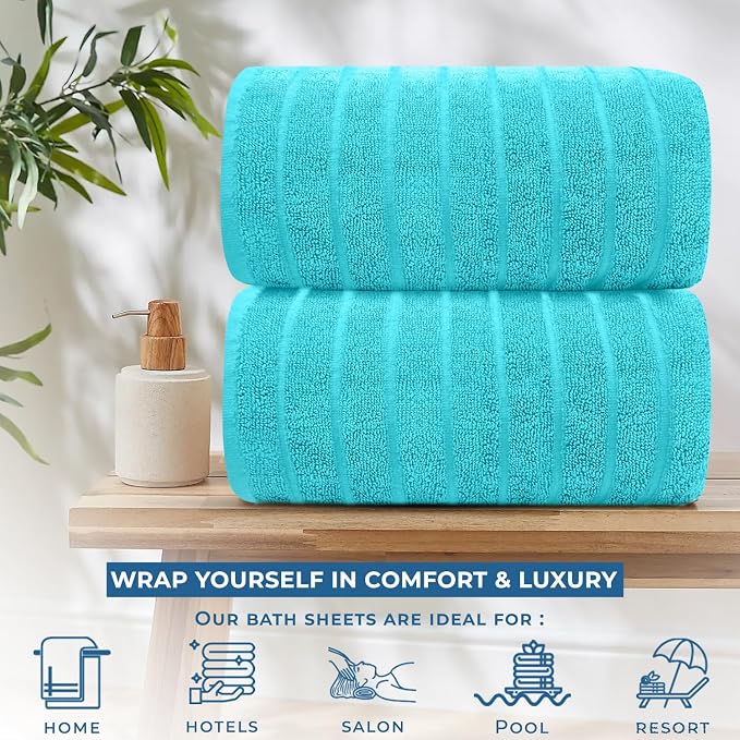 DAN RIVER Pack of 2 Bath Sheet 35x70 Inches, Ribbed Jumbo Bath Sheets - Image 5