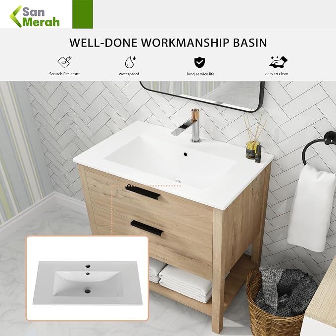 30 inch Bathroom Vanity with Resin Sink, Single Sink Modern Mid Century - Image 7