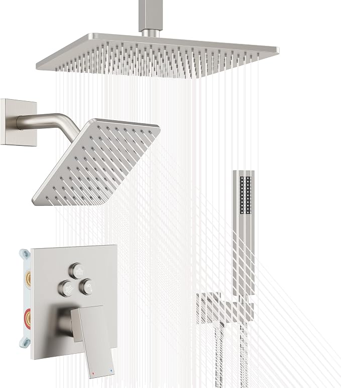 Nickel Shower System, Brushed Nickel Shower Faucet Set, 3 In 1 Push Button by esnbia
