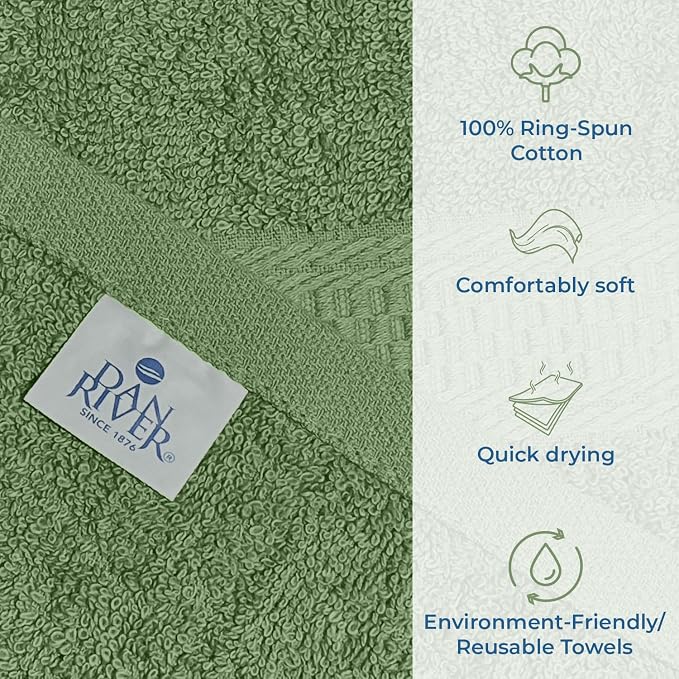 DAN RIVER 100% Ring Spun Cotton 3-Piece Towel Set, Sage-Green, Bath Towel - Image 3