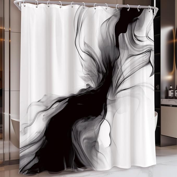 Cinbloo Black and White 72Wx78H Shower Curtain Abstract Modern Ombre Grey - Image 3