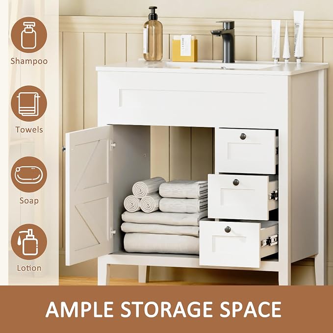 30 inch Bathroom Vanity with Sink, Freestanding Vanity - Image 4