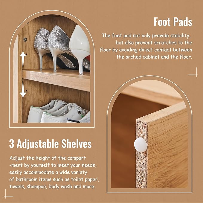 67" Tall Arched Bathroom Storage Cabinet, 8-Tier Modern Farmhouse Storage - Image 4