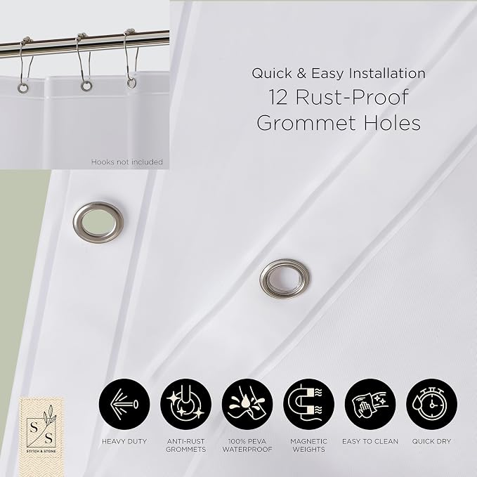 Stitch & Stone Shower Curtain Liner, Premium Heavyweight Durable Waterproof 8g - Image 6