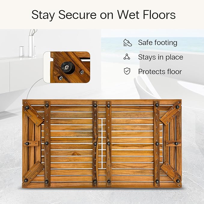 StrongTek Large Teak Bath Mat, 35.4" x 20" Solid Wood Shower Mat - Image 5