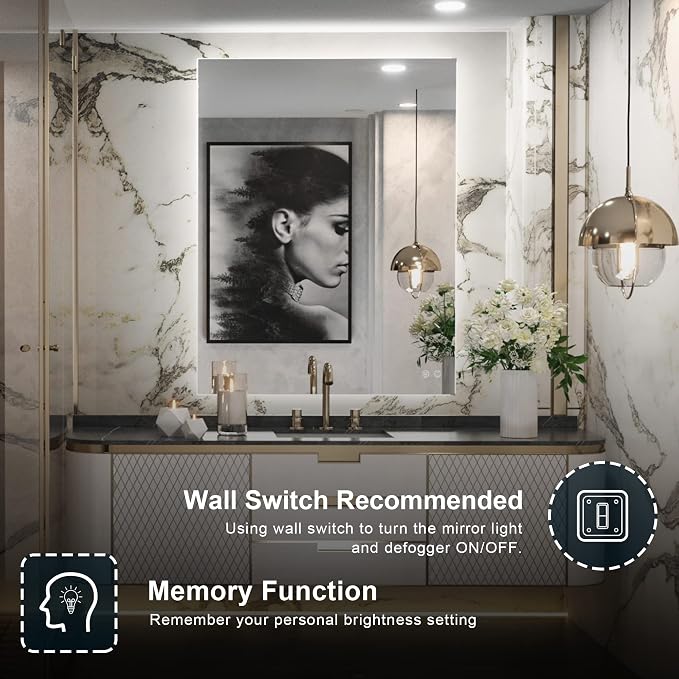 TETOTE 28 x 36 Inch LED Backlit Mirror Bathroom - Image 5