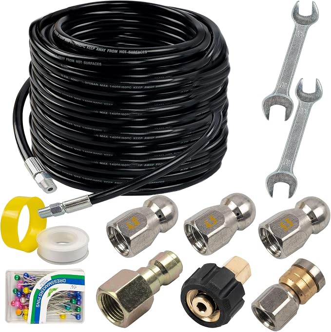 Hourleey Sewer Jetter Kit for Pressure Washer 100FT, Drain Cleaner Hose 1/4 by Hourleey