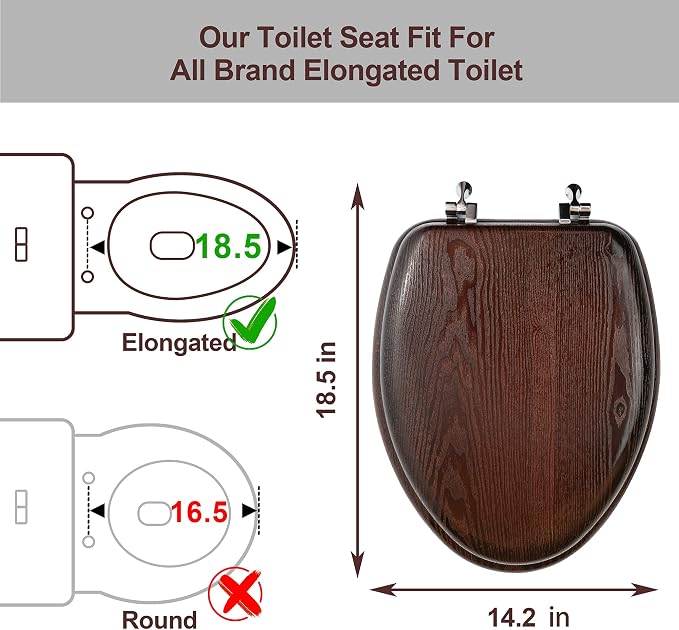 Elongated Toilet Seat Heavy Duty, Veneer Natural Standard Wooden Toilet Seat - Image 2