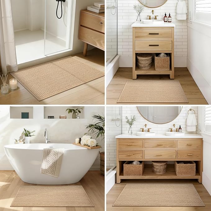 Color&Geometry Rubber Backed Waffle Bath Mat Non Slip Machine Washable Bathroom - Image 3
