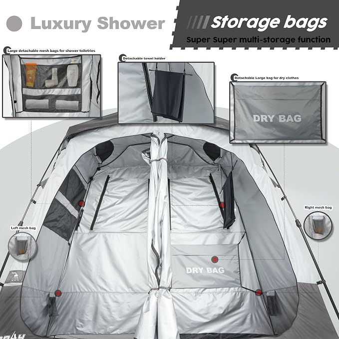 Camping Shower Tent Deluxe Changing Room Easy Set Up Privacy Shelter, Large - Image 4