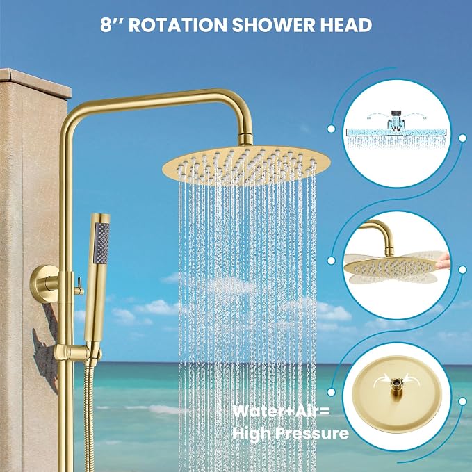gotonovo Outdoor Shower Fixtures SUS304 Stainless Steel Rain Shower Kit Faucet - Image 5