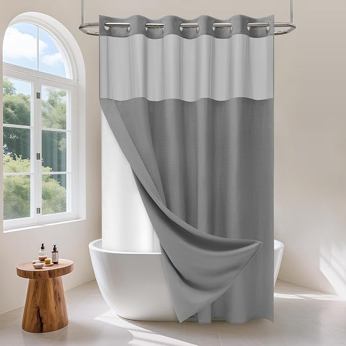 No Hook Waffle Weave Shower Curtain Set by Unknown