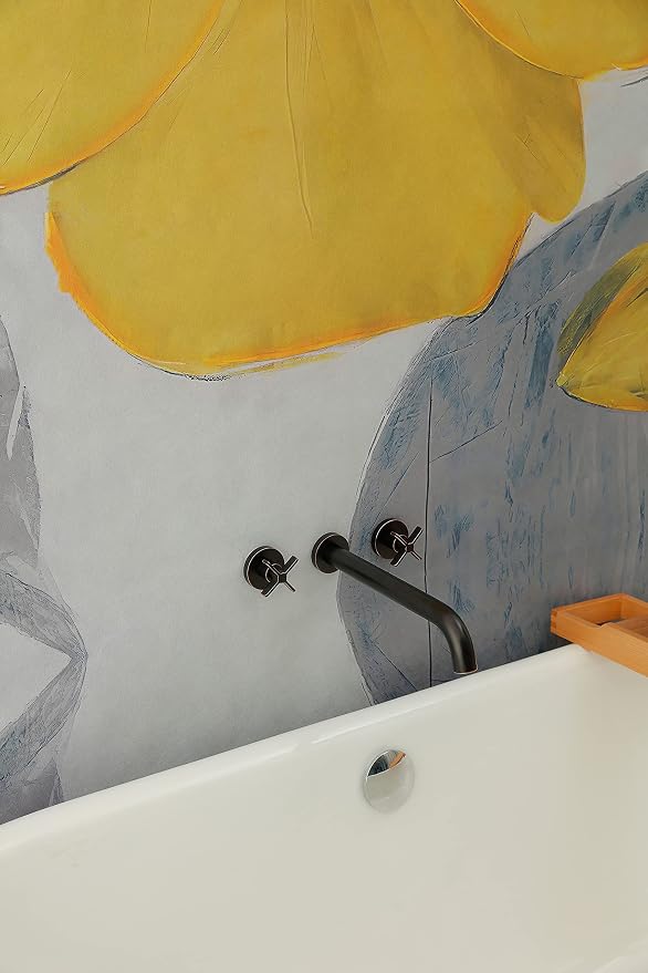 Wall Mount Tub Filler, Two Cross Handle Bathtub Faucet, Extra Long Spout Reach - Image 4