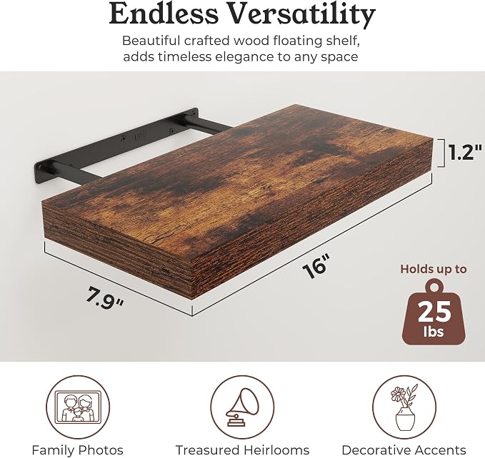 Floating Shelves for Wall, 7.9" Deep Wall Mounted Wood Shelves for Bathroom - Image 2