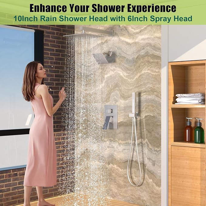 ENGA Shower Faucet Set, Dual Head Shower System 10" & 6" Square Rain Shower - Image 6
