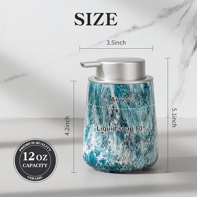 Enra Ceramic Foam Soap Dispenser, 12 oz Blue Foaming Soap Dispenser - Image 3