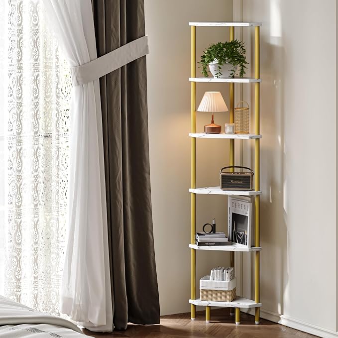 6 Tier Corner Shelf, 66.5'' Tall Standing Shelf, Narrow Display Shelf Stand - Image 2