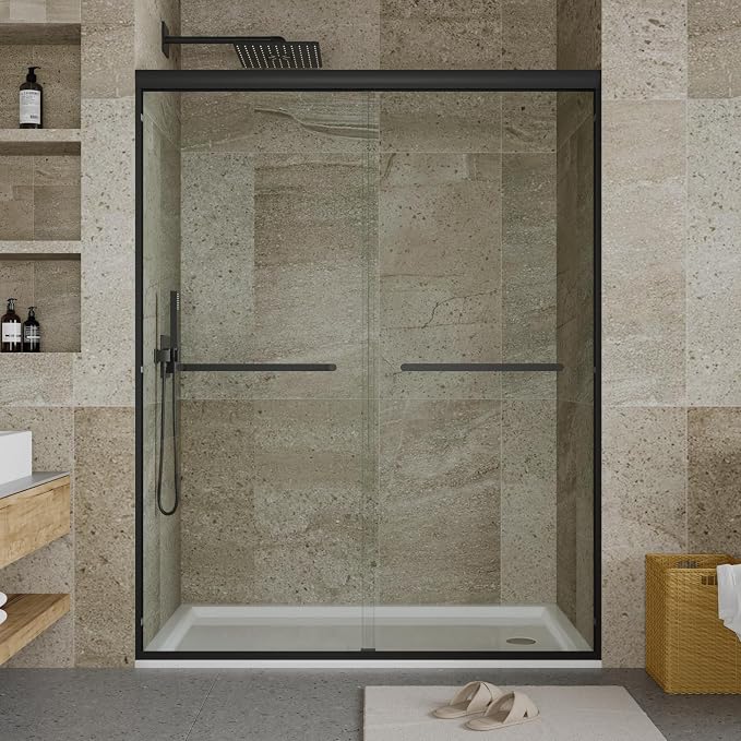 Aluminum Alloy Sliding Shower Door, 50-60" W x 72" H, Double 6mm Tempered Glass by IDEALHOUSE