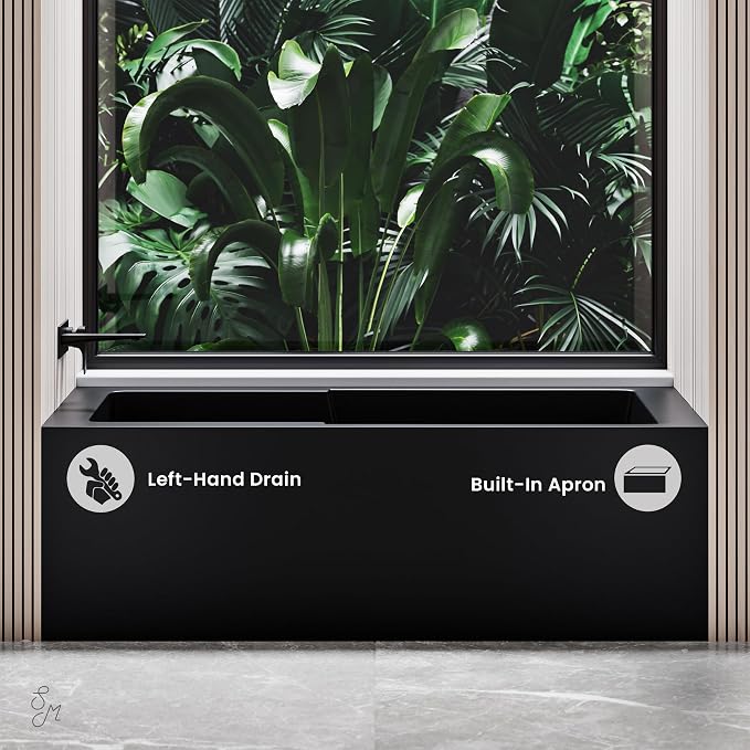 Voltaire 54 in. x 30 in. Acrylic Matte Black, Left-Hand Drain, Apron Bathtub - Image 3