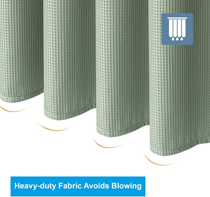 AmazerBath Waffle Shower Curtain, Sage Green Fabric, Long - Image 6