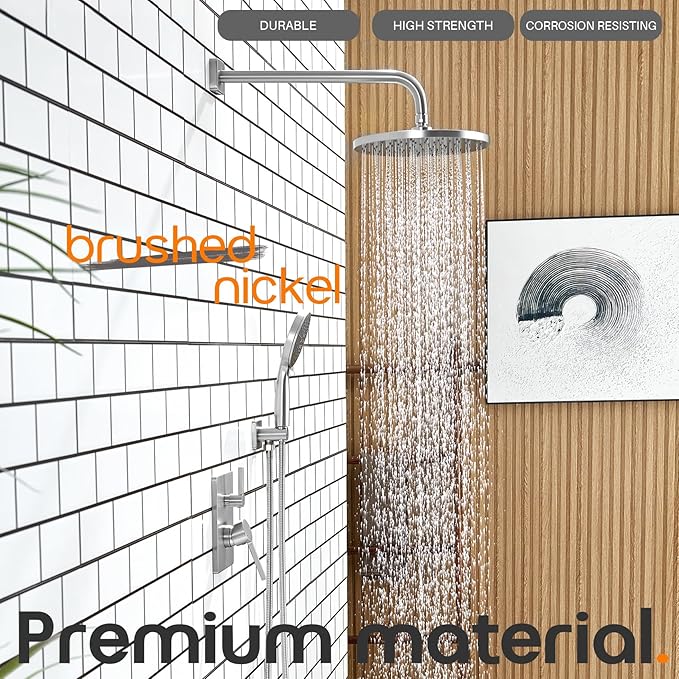 Shower Faucet Mixer Set Includes 10-Inch Rained Shower Head, 3-Setting Handheld - Image 2
