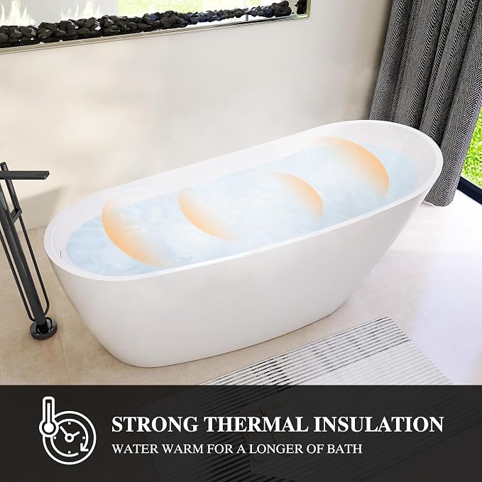 59" High-back Acrylic Freestanding Bathtub, Stand Alone Slipper Soaking Tub - Image 6