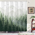 Aipon Green Misty Forest Shower Curtain Ombre Nature Tree Plants Shower by Aipon