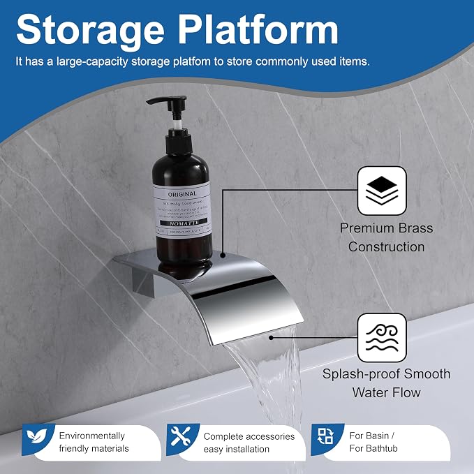 Chrome Waterfall Tub Spout Wall Mount Bathtub Faucet - Image 6