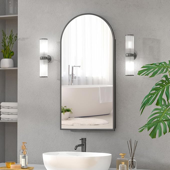 16x31 Black Arched Medicine Cabinet, Recessed Medicine Cabinet - Image 7
