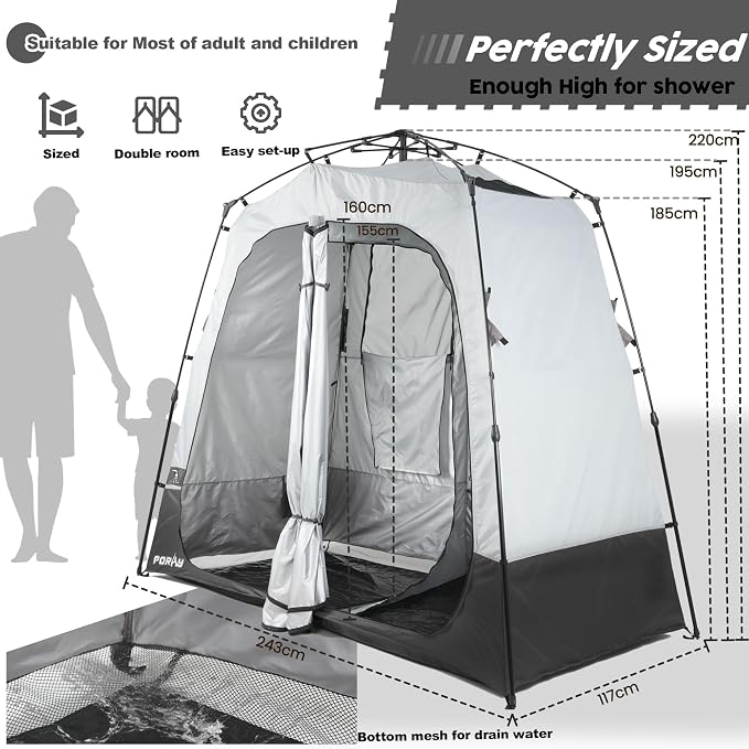 Camping Shower Tent Deluxe Changing Room Easy Set Up Privacy Shelter, Large - Image 3
