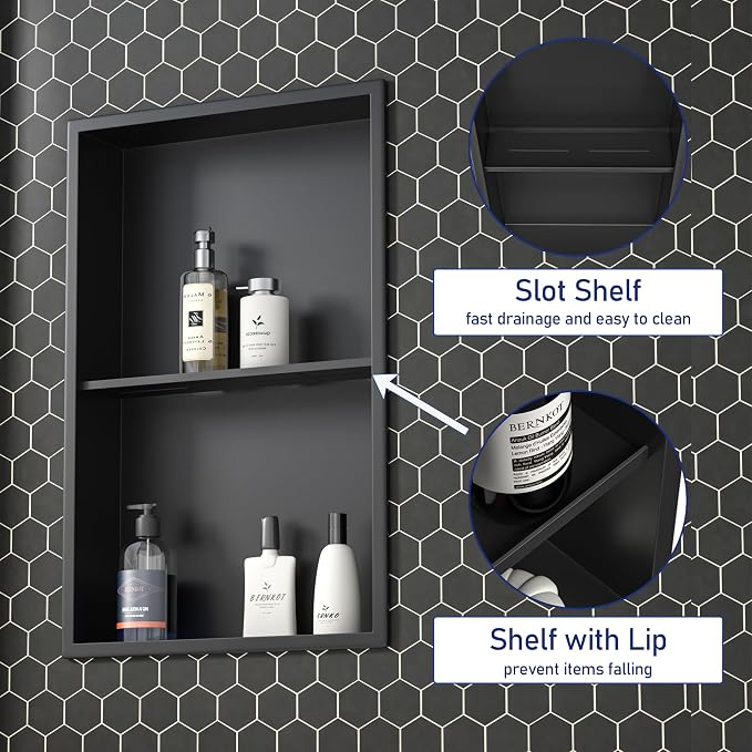 Stainless Steel Shower Niche 24"×14" Matte Black - Image 4