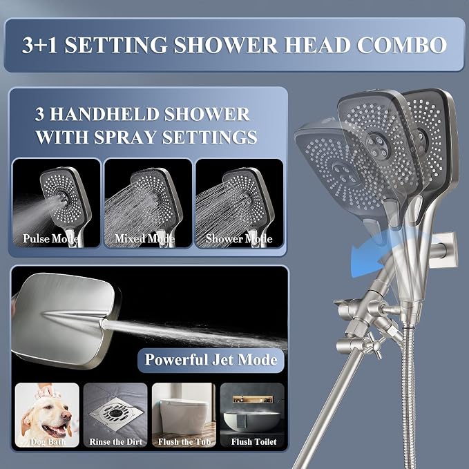Rain Shower Head with Handheld Spray Combo, 12 Inch Rainfall Shower Heads with - Image 5