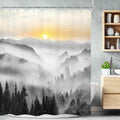 Riyidecor Misty Mountain Shower Curtain 60Wx72H Inch Sunrise Foggy Woodland by Riyidecor