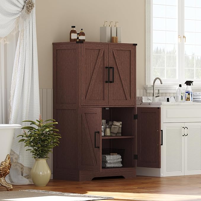 Treocho Bathroom Floor Cabinet, Farmhouse Bathroom Storage Cabinet - Image 8