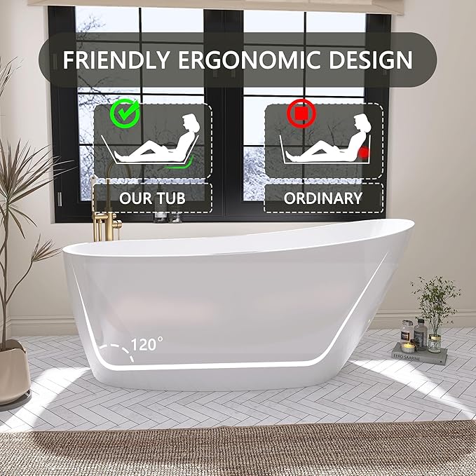 67" Free Standing Tub, Pure Acrylic Freestanding Bathtub, Stylish Stand Alone - Image 4